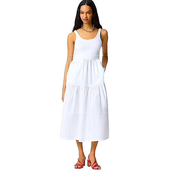NEW J. CREW Factory Tiered knit mixy midi dress in White Cotton Size XXL - Picture 1 of 6